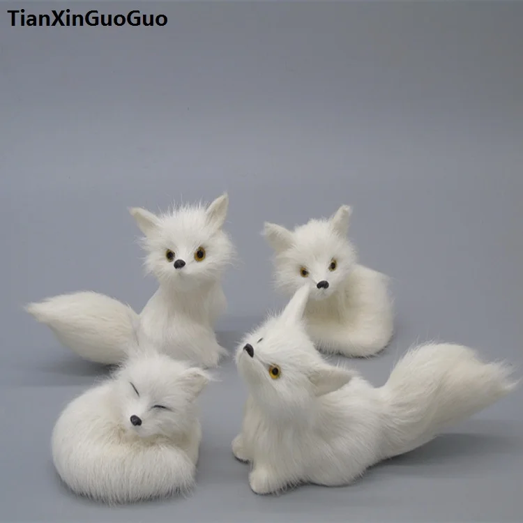 small cute white foxes hard model polyethylene&furs about 8-13cm foxes one lot/4 pieces prop,home decoration gift s1708