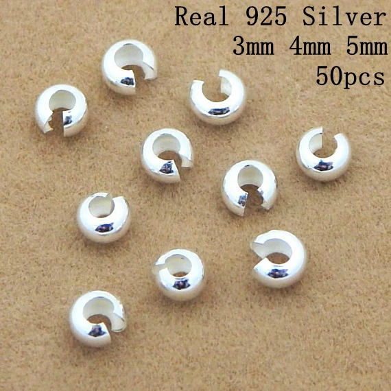 Real Solid Sterling 925 Silver Knot Round Crimp Bead Cover 3mm,4mm,5mm Bead 50pcs/lot