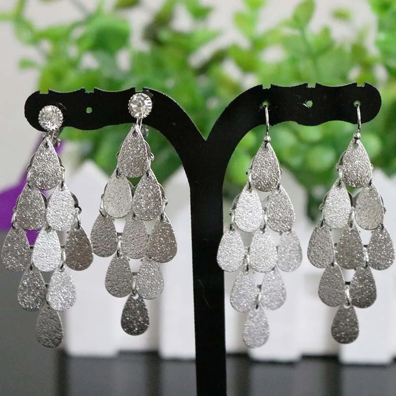 Bohemian Ethnic Luxury Waterdrop Sequins Multilayer Long Clip Earrings No Pierced For Women Wedding Party Dangle  Ear Clips