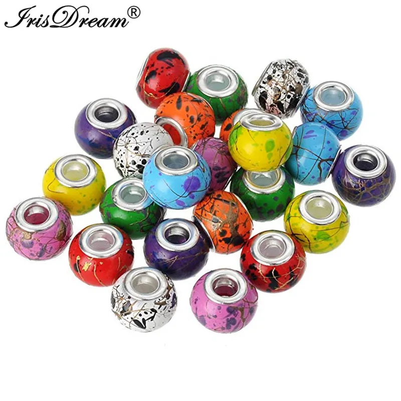 

20PCS Lot Assorted Big Hole Round Loose Murano Spacer Crystal Glass Beads Fit Charms Bracelet For DIY Jewelry Necklace