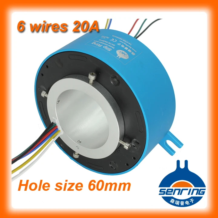 Slip ring Senring connector 6 wires/circuits 20A with hole size 60mm of through bore slip ring