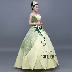 New Style Top Quality Tiana Cosplay Princess Adult Costume Halloween Dress Custom Made