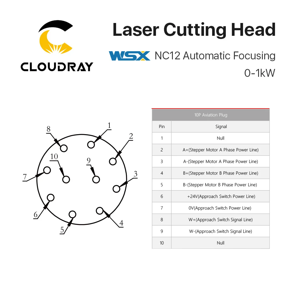 Cloudray WSX 0-1KW Fiber Laser Cutting Head NC12 Automatic Focusing 1000W for Metal Cutting