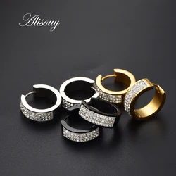 Alisouy 2 PC Punk Men Women Stainless Steel Hoop Earrings With Crystal CZ Gold  color Round Hoop Huggie Earrings 6*7 6*9 6*16