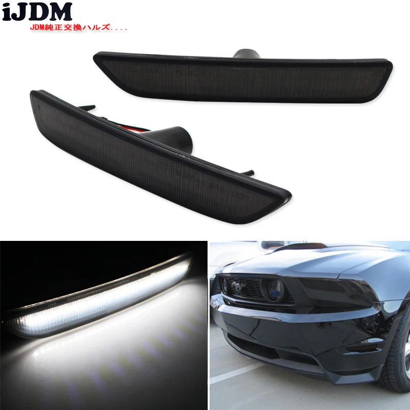 iJDM Smoked Lens Front Side Marker Lamps with 27-SMD Amber/white LED Lights For 2010-2014 Ford Mustang Front Bumper