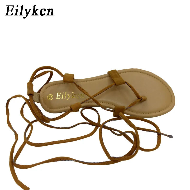 Eilyken Summer Casual Roman Women Sandals Cross-Strap Tall Knee High Thong Designer Narrow Band Flat Sandals Flip Flops Shoes