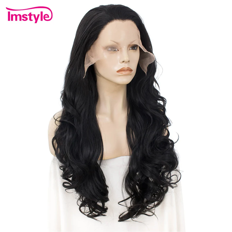 Imstyle Black Wig Synthetic Lace Front Wig Long Wavy Wigs For Women Heat Resistant Fiber Natural Hairline Cosplay Wig