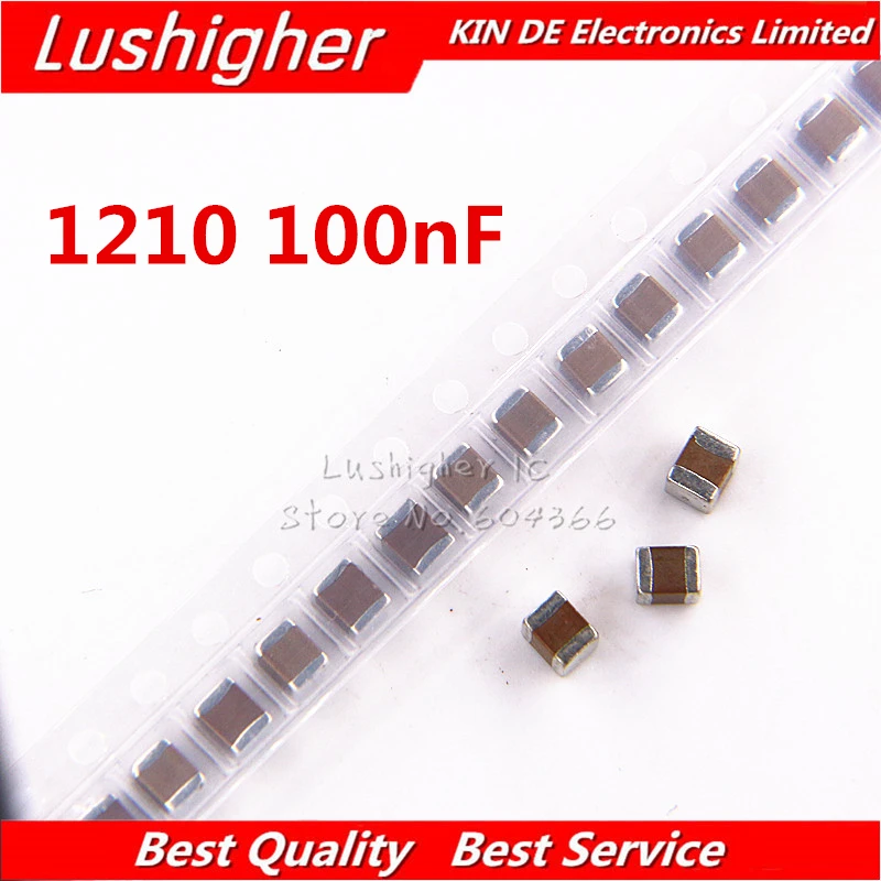 50pcs 1210 100nF 104K 0.1uf 250V X7R 10% SMD Thick Film Chip Multilayer Ceramic Capacitor