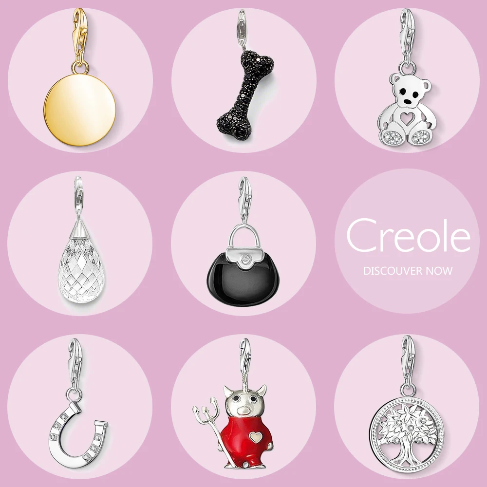 Golden Disc Bone Teddy Bear Water Drop Bag Horseshoe Red Doll Tree Charm Pendant,2019 Trendy Jewelry 925 Sterling Silver Gift