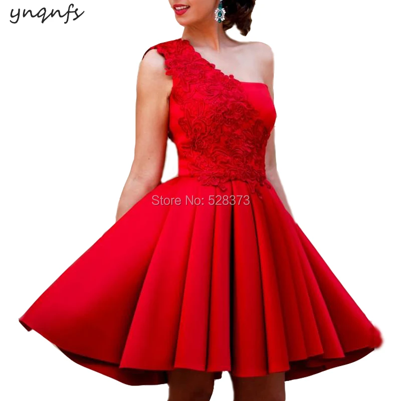 YNQNFS CD71 Vestido Curto Robe Coctail One Shoulder Party Dress Red Bridesmaid Dresses 2019