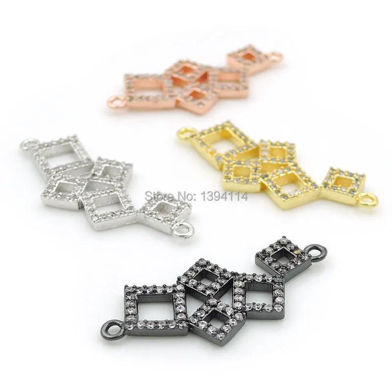 

30*13*2mm Micro Pave Clear CZ Combination Connector Of 5 Hollow Squares Fit For Women As DIY Bracelets Accessory