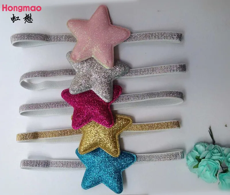 

2019 New Wholesale 10PCS Children's hair accessories baby glitter star headband elastic hair band photo props head band