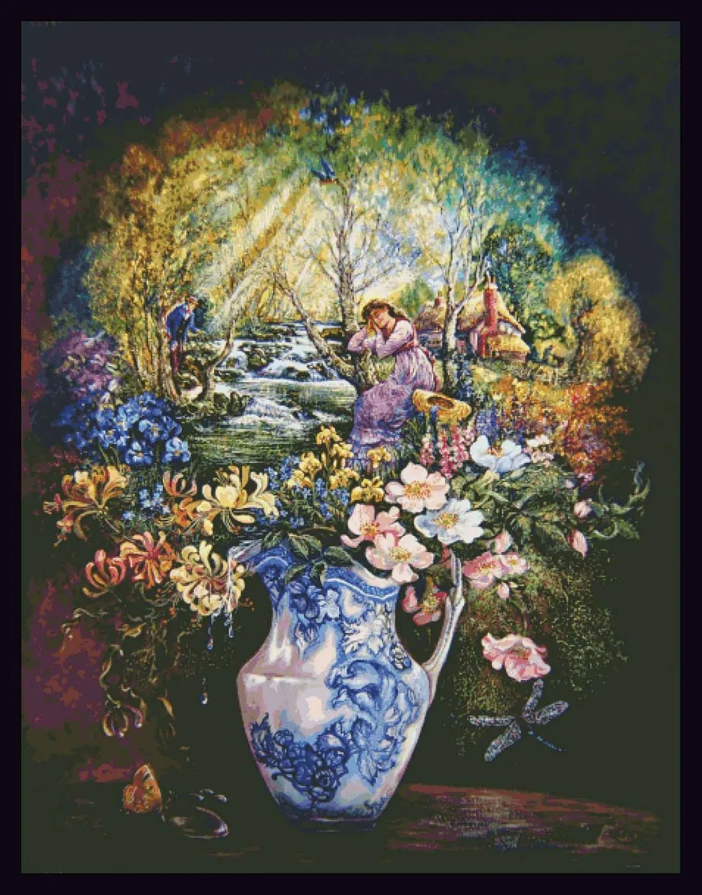 

A small castle in a vase Outing Needlework,Bricolage Large Cross stitch,Embroidery kits 14CT Canvas Patterns,DIY Handmade Decor