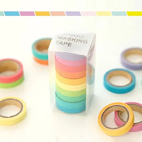 10pcs Set of Colorful Decorative Washi Rainbow Sticky Paper Masking Adhesive Tape Diary Scrap booking DIY