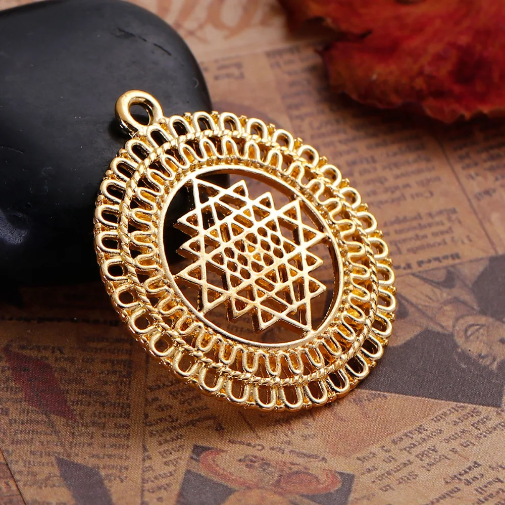 DoreenBeads Zinc Based Alloy Gold Color Round Sri Yantra Meditation Hollow Pendants DIY Components 39mm x 34mm(1 3/8\