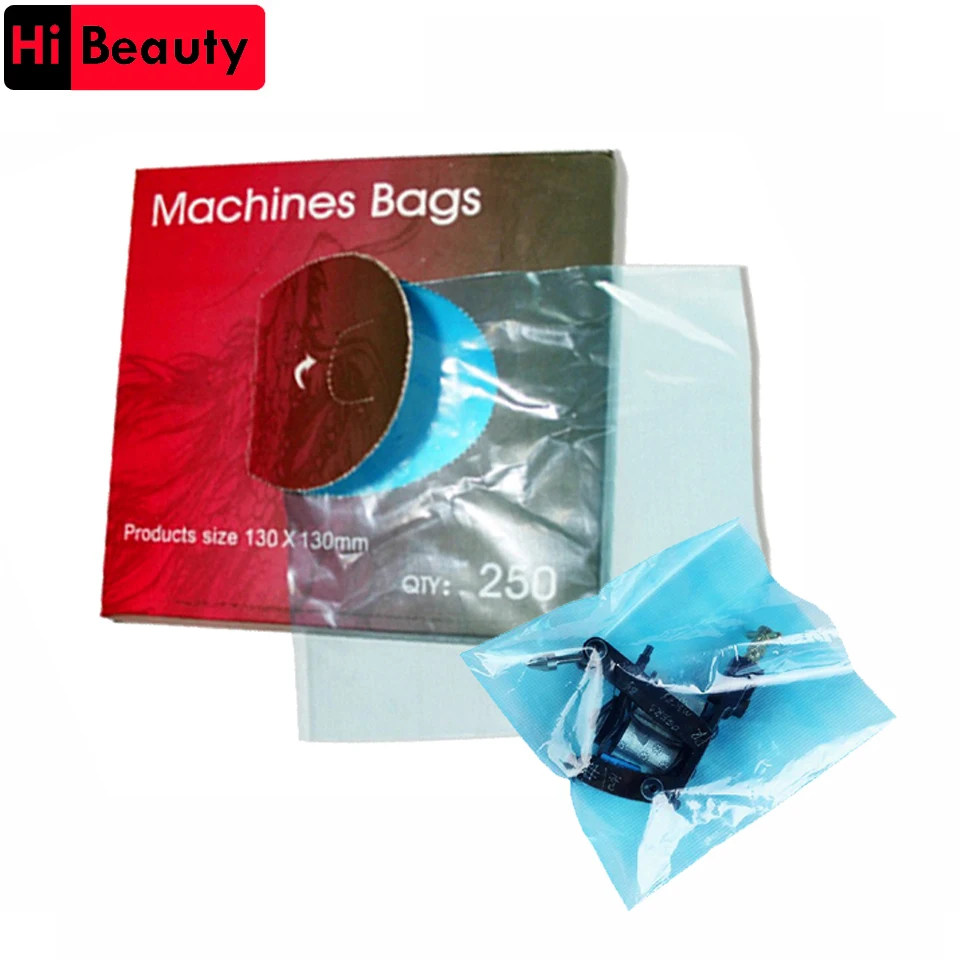 250pcs 130*130mm Disposable Hygiene Tattoo Clip Cord Cover Bags Plastic Blue Tattoo Machine Clip Cord Sleeve Cover Bag