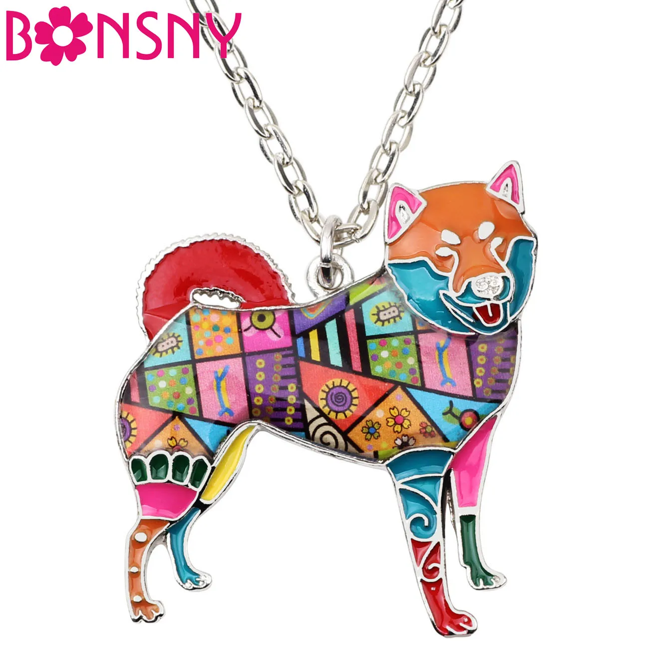 

Bonsny Statement Alloy Shiba Inu Dog Necklace Pendants Enamel Collar Choker Chain New Fashion Animal Pets Jewelry For Women