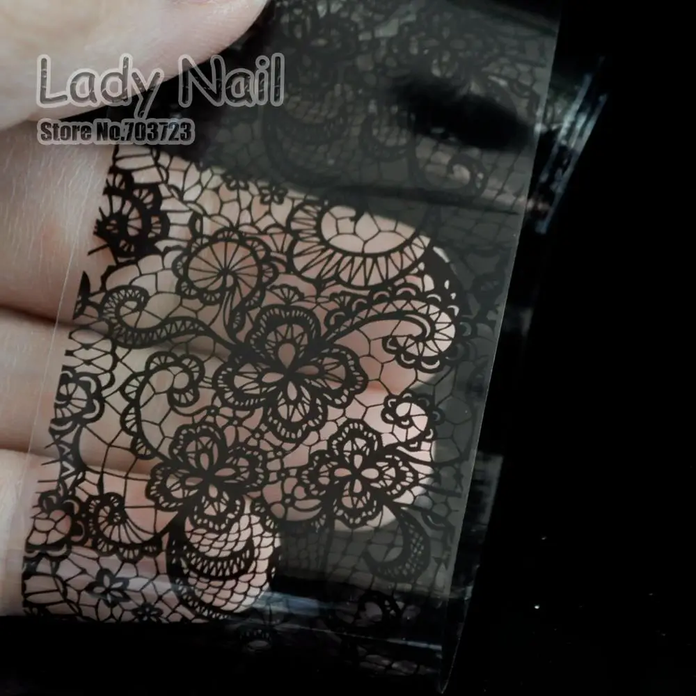 Black / White Lace Flowers Nail Art Transfer Foils Nail Adhesive Sticker Decal Tip Decoration Glue DIY Manicure Tools