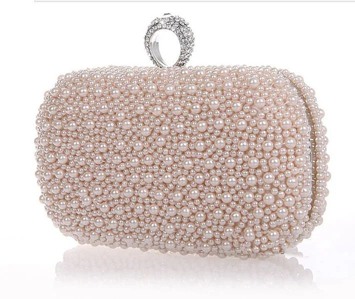 2014 Promotion Solid Bag Mini(<20cm) Interior Slot Pocket Hasp Women Hot Selling Pearl with Diamond Finger Cluth Evening Bag