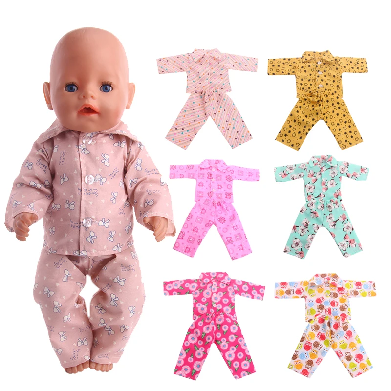 Doll Clothes Accessories 7 Colors Cute Pattern Pajamas&Nightgown=Coat+Pants Fit 18 Inch American&43 cm Baby Doll,Child's T