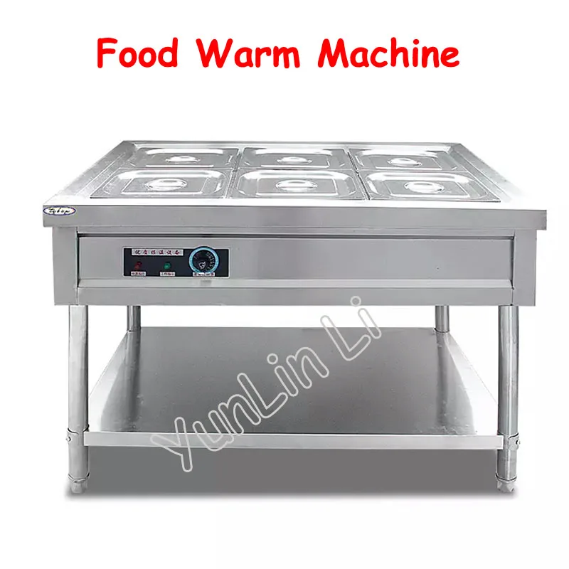 6 Basins Food Warmer Machine 220V Desktop Electric Thermal Soup Pool Warmer Soup Stove Insulation Machine 3 grids