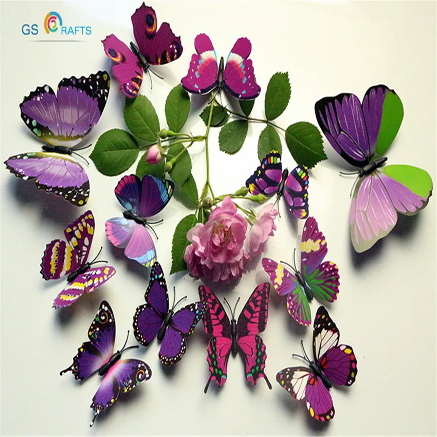 12pcs/lot 3D PVC Wall Stickers Magnet Butterflies DIY Wall Sticker Home Decor Poster Kids Rooms Wall Decoration Free Shipping