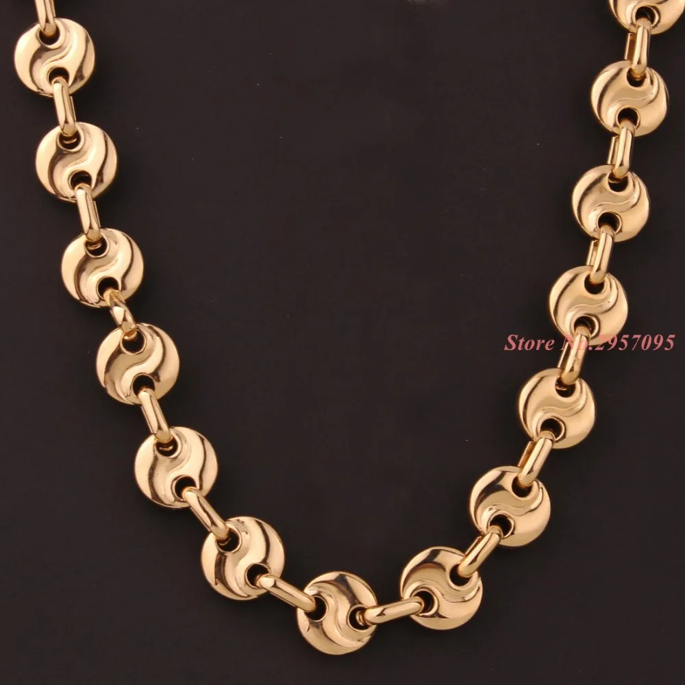 New Product Gold Color Stainless Steel Necklace bracelets Set Link Byzantine Chain Bracelet For Men Jewelry