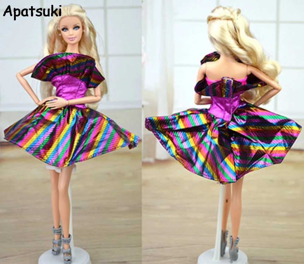 Accesorios para muñecas, ropa púrpura de arco iris, vestido de muñeca para casa de muñecas Barbie, vestido de fiesta, Vestidos cortos para muñeca BJD