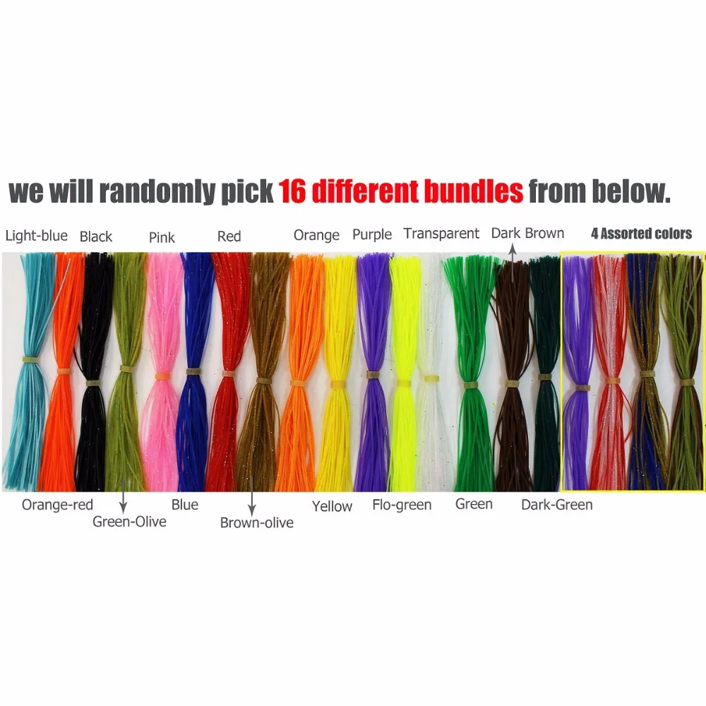 Tigofly 16 Bundles 13cm Silicone Skirts Legs Plain Color Pearl Flake Spinnerbait Buzzbait Squid Rubber Thread Fly Tying Material