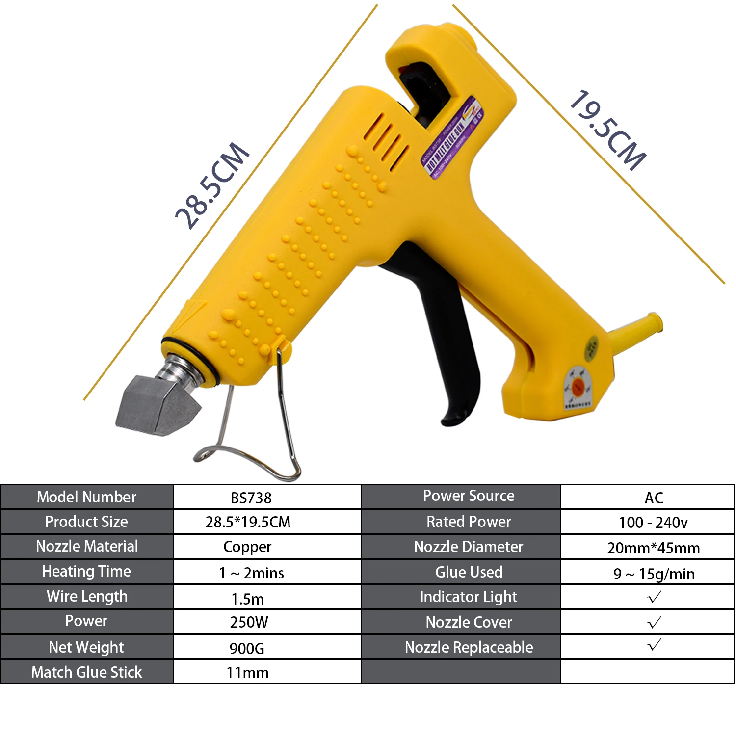 250W High Power Rods For Glue Gun Professional Commercial Manufacture Temperature can be adjusted Hot Melting Tool