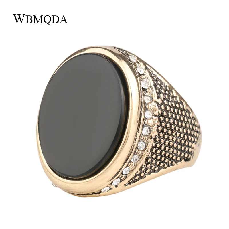 2018 New Arrivals Indian Jewelry Vintage Big Signet Wedding Ring Big Crystal Black Red Stone Gold Rings Men Accessories