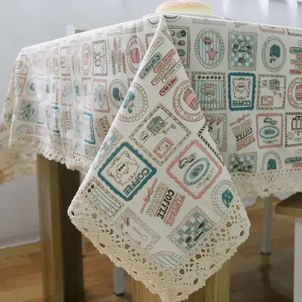 Literature Linen Table Cloth Korean Style Rectangle Kettle Prinet Vintage Table Cover Coffee Tablecloth with Lace Edge Hot ZB-32