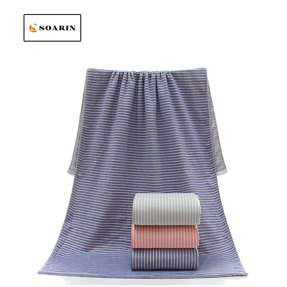 SOARIN Gauze Cotton Towels Solid Stripe Bath Towel For Adults Toallas De Playa Para Adultos Badhanddoek Katoen Absorvente Towel