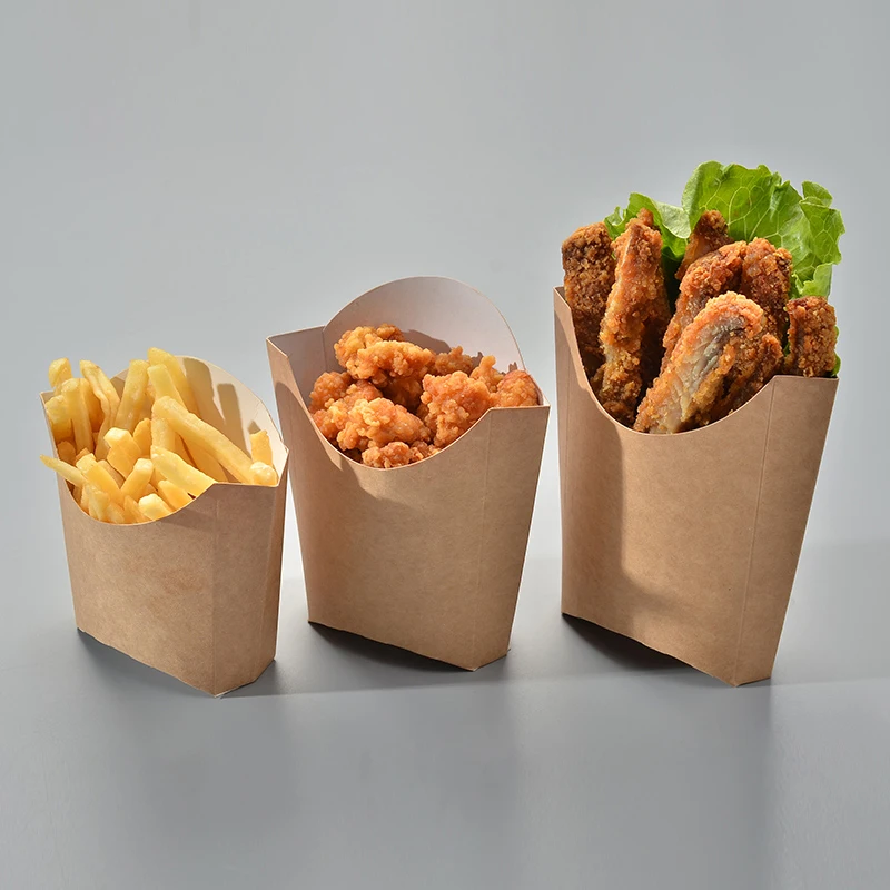 French Fries Disposable Kraft Paper Snack Anti-oil Cups Packing Box Take away Fast Food Holders Takeaway Supplies 50/100pcs/set