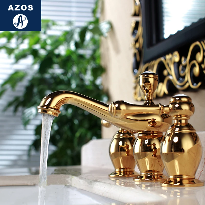 Azos Split FaucetSoft Basin Brass Ti-Pvd Cold and Hot Switch  Bathroom vegetable Sink Shower Room Double Handle Three Holes Roun