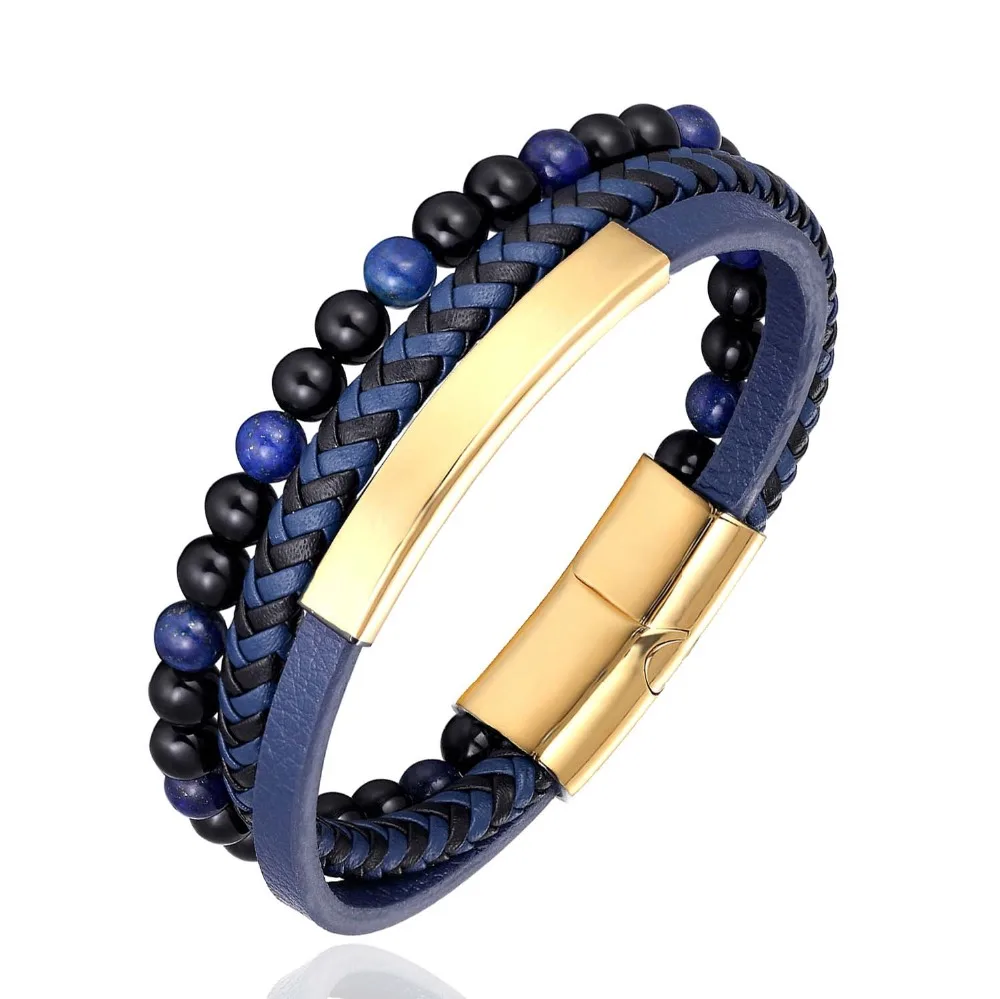 New Stainless Steel Stone Beads Bracelet Stainless Steel Accessories Tiger Stone Men Bangle Punk Leather Women handmade Jewelry image 2