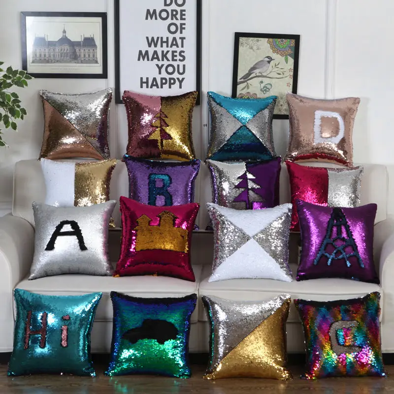 DIY Mermaid Sequin Cushion Cover pillow cover Magical Color Changing Reversible Home Decor Car Sofa PillowCase 40X40cm BZ-005