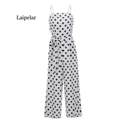 Laipelar Strap Jumpsuit Women Summer Holiday Polka Dot Sleeveless Rompers Bodysuit Ladies Long Wide Leg Jumpsuits Female Overall