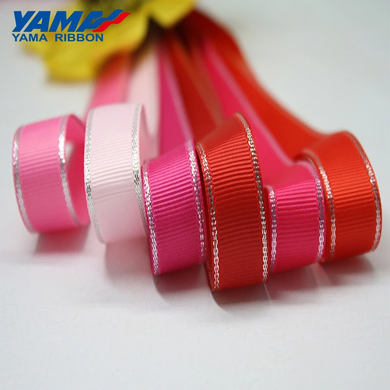 YAMA Silver Metallic Edge Grosgrain Ribbon 6mm 9mm 16mm 25mm 38mm 100yards Diy Gift Packing Decoration Wedding Crafts