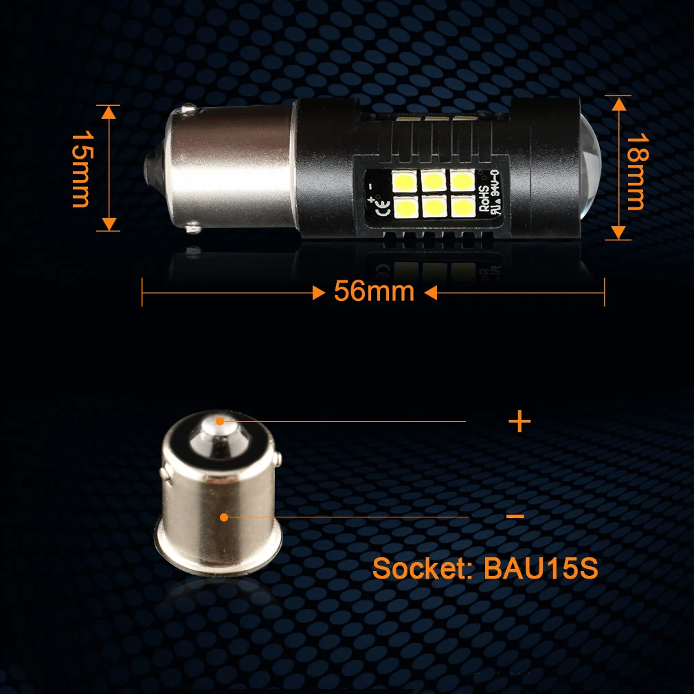 2pcs 1200LM 1156 BAU15S LED Bulb Car Fog Light Tail Driving Lamp DRL Auto Turn Signal Reverse Lights 6000K 3030 21SMD 12V D035