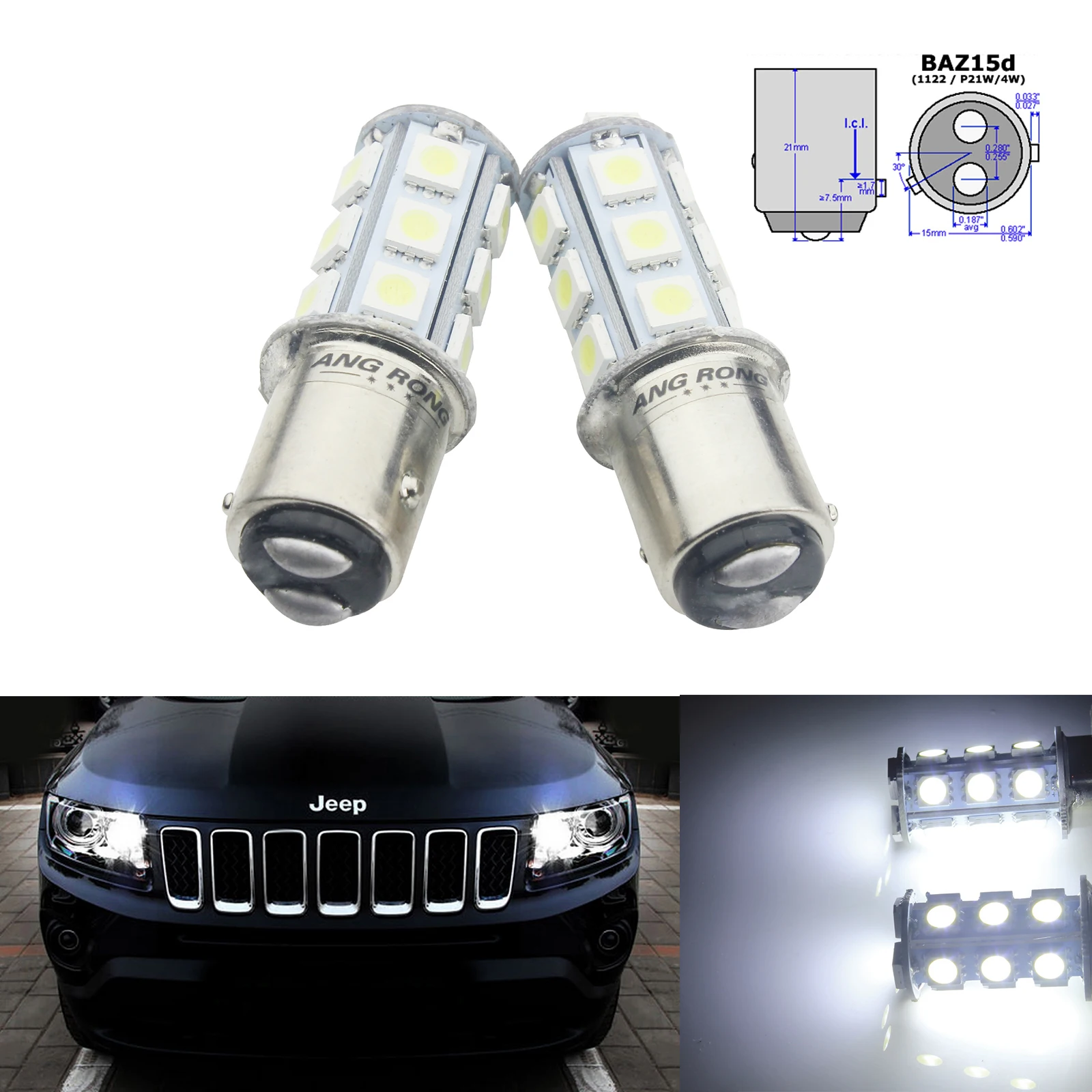 ANGRONG 2x 566 P21/4W BAZ15d Bulb 18 SMD LED Reverse Tail Brake Stop Light 5W White 12V