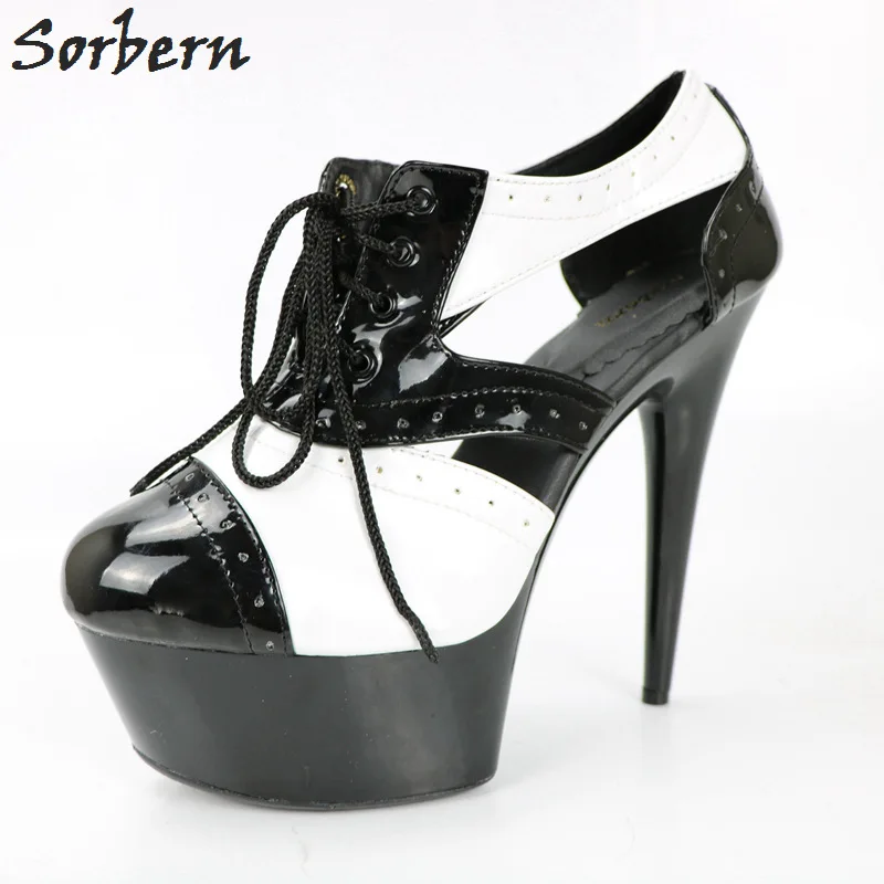 Sorbern Black And White Spike High Heel Pumps Lace Up Custom Colors Platform Shoes Ladies Womens Shoes Heels Luxury 2018