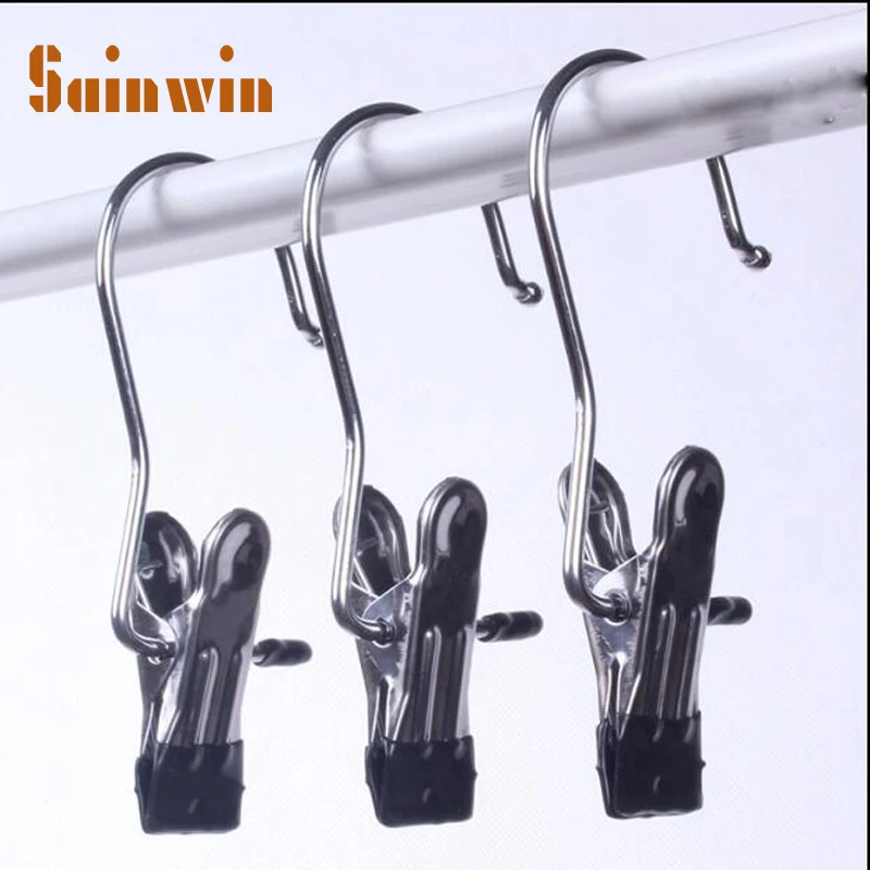 Sainwin 10pcs/lot Metal Socks Clip Stainless steel Travel Home Clothing Boot Hanger Hold Clips Slip-resistant Laundry Hook