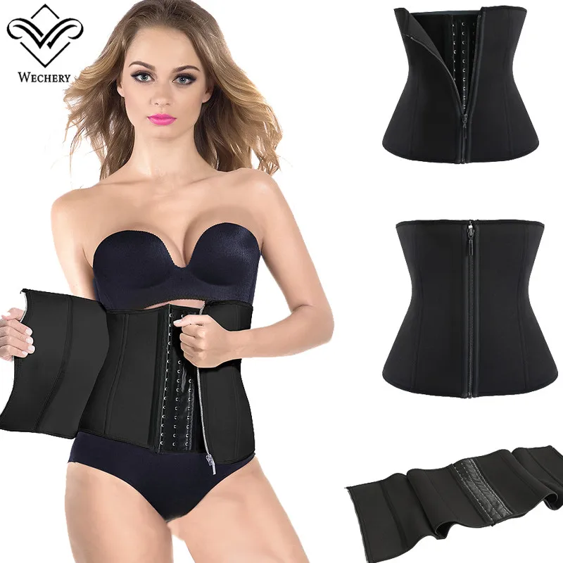

Wechery Waist Trainer Corset Slimming belly Belt Modeling Strap Neoprene Waist Cinchers Body Shaper Latex Corset 9 Steel bones