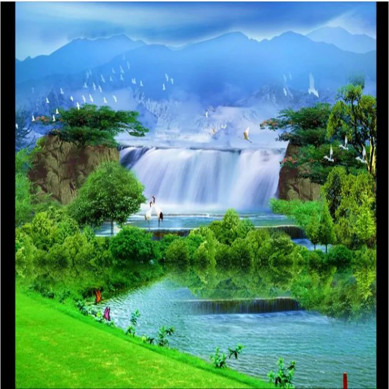 

wellyu Custom large murals mountains surrounded by waterfall TV backdrop landscape wallpaper environmental protection