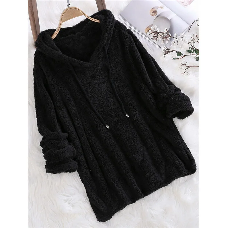 Winter Fleece Sweater Oversized 5XL Sherpa Fleece Fluffy Thin Pullovers Hooded Women Big Size Casual Sweaters