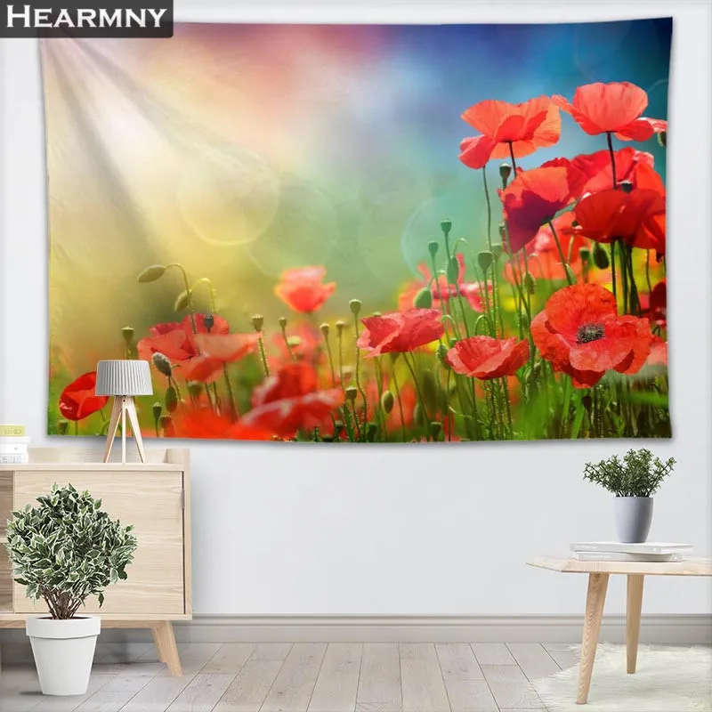 HEARMNY Poppies Wall Hanging Tapestry Sheets Home Decorative Tapestries Beach Towel Yoga Mat Blanket Table Cloth Wall Tapestry