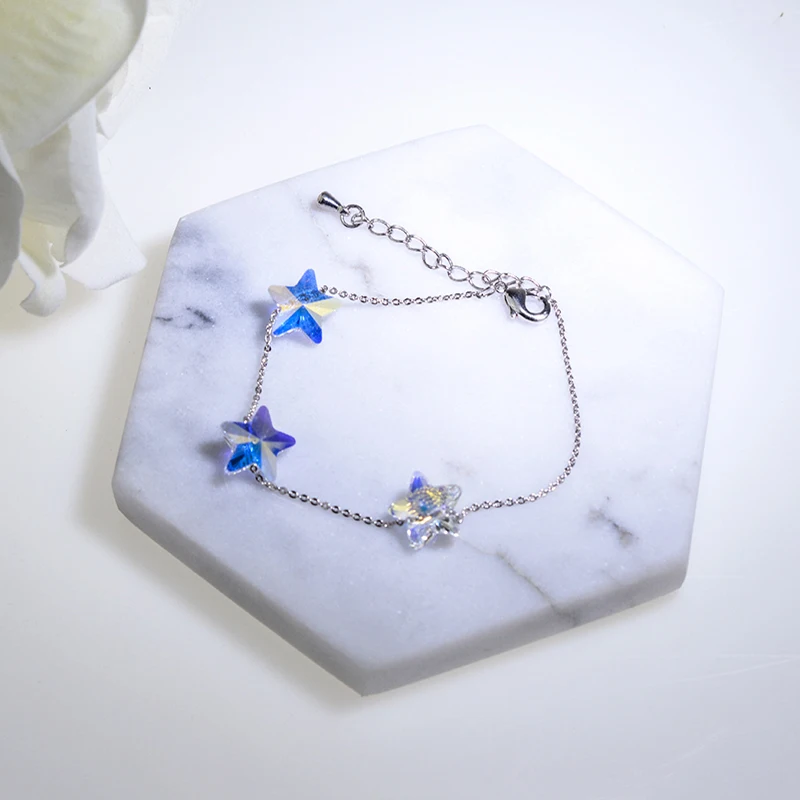 BAFFIN Simple Stars Beads Chain Bracelet Genuine Crystals From Austria Handmade Knots Lucky Bracelet Silver Color Jewelry