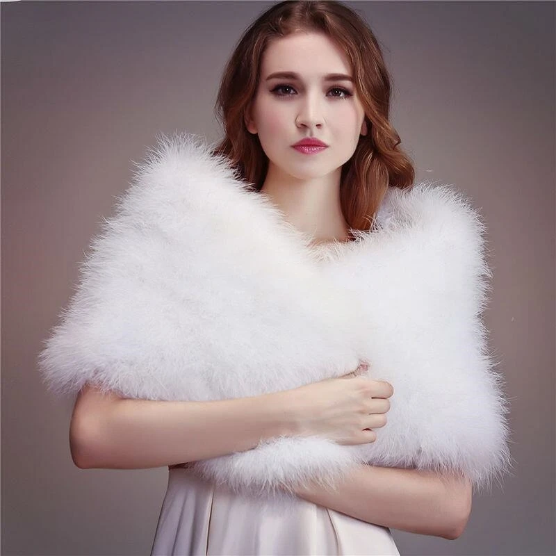 IANLAN Casual Solid Ostrich Feather Shawl Wrap for Women Bride Wedding Stole Ladies Real Turkey Fur Scarves IL00035