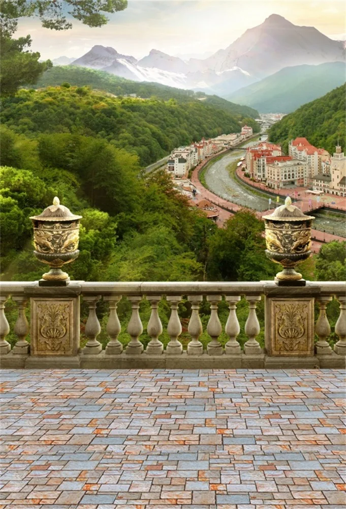 Laeacco-خلفيات تصوير مخصصة ، أشجار جبلية ، مباني المدينة ، ذات مناظر طبيعية ، لاستوديوهات الصور